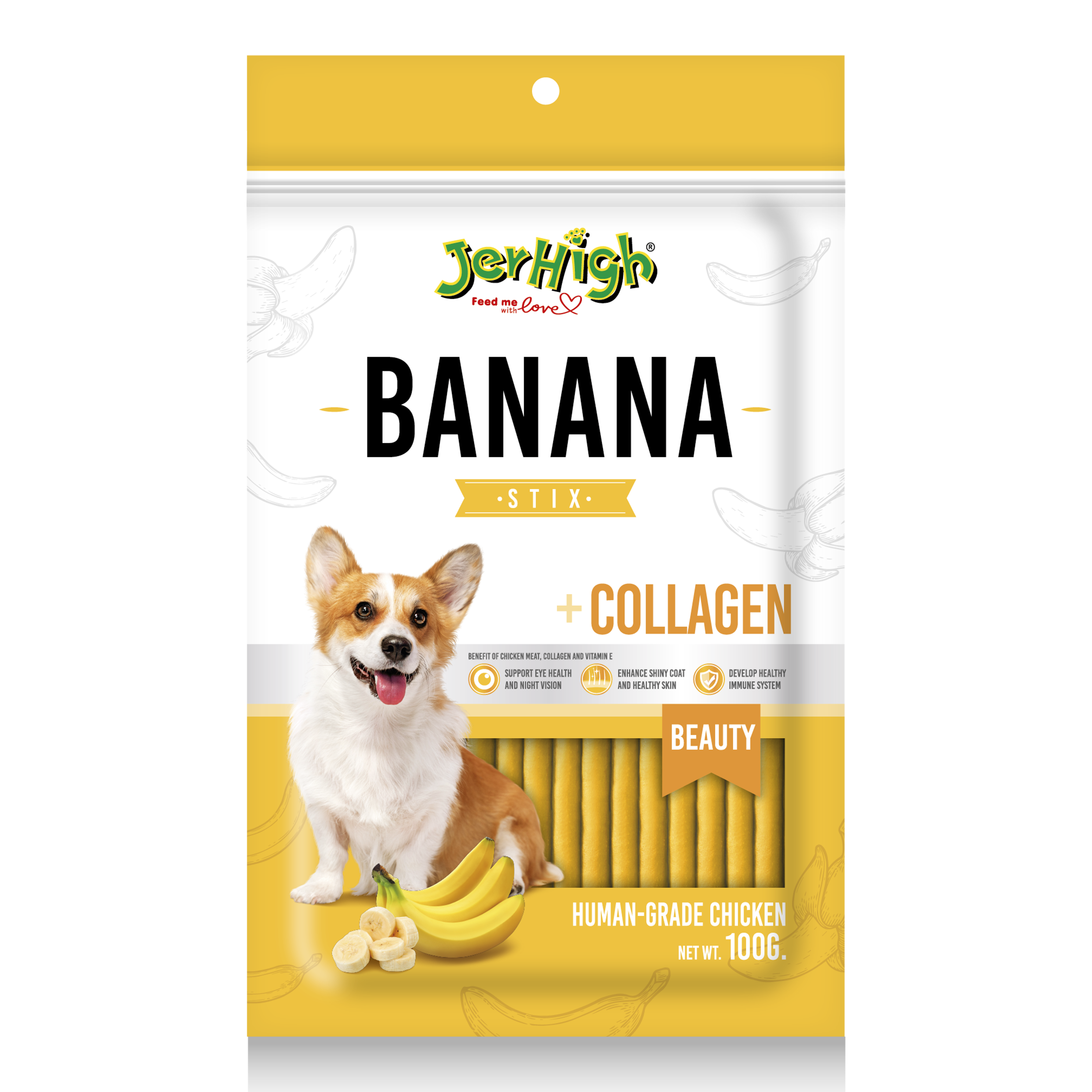 Snack Anjing Jerhigh Chicken With Banana Stick 100g