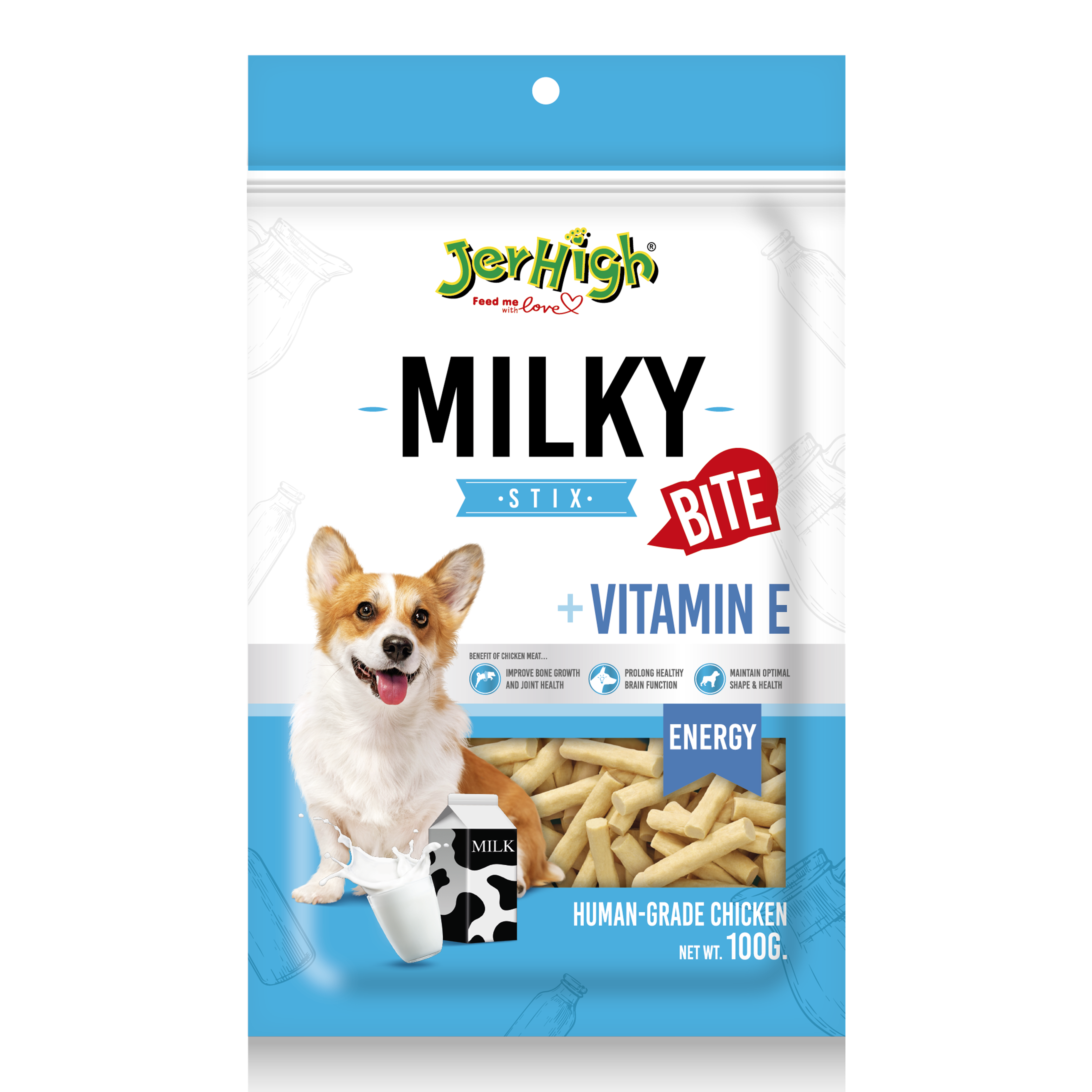 Snack Anjing Jerhigh Chicken With Milky Stick 100g