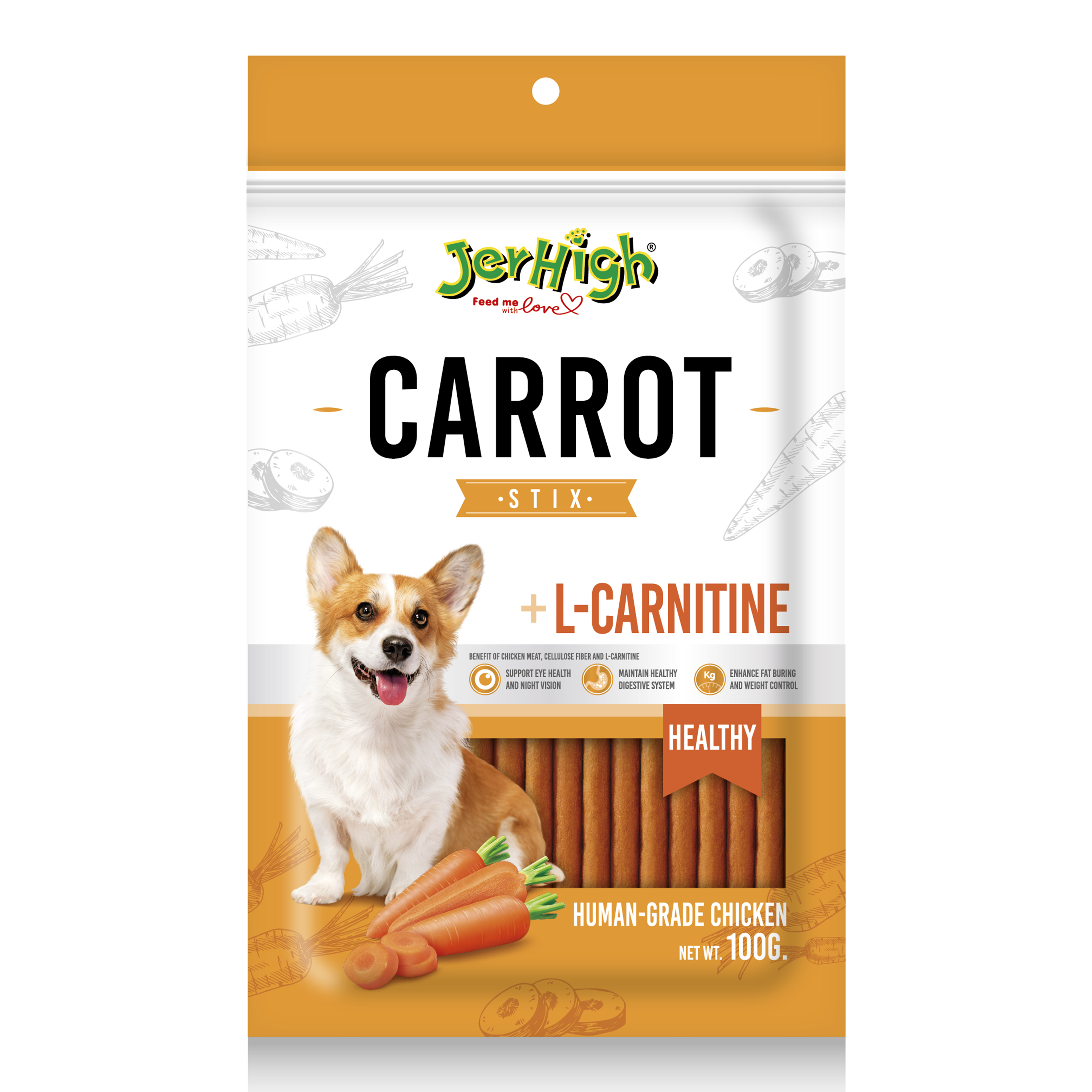 Snack Anjing Jerhigh Chicken With Carrot Stick 100g